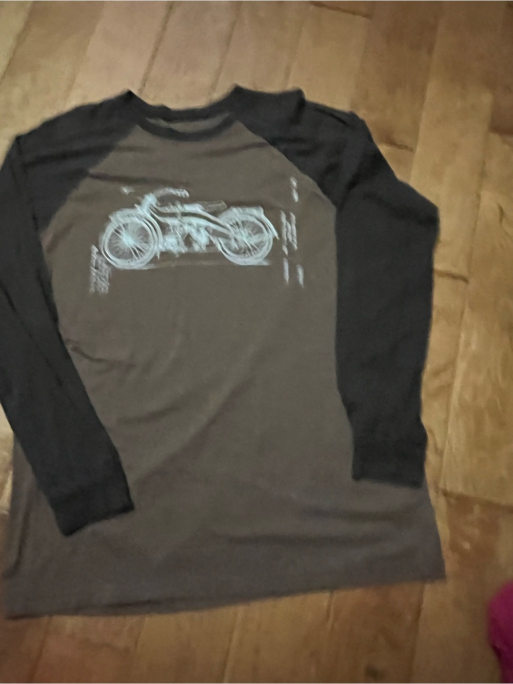 Men's Long-Sleeve Raglan Shirt with Motorcycle Graphic - Brown/Dark Brown
